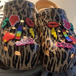 Leopard print Croc inspired clogs with fun charms